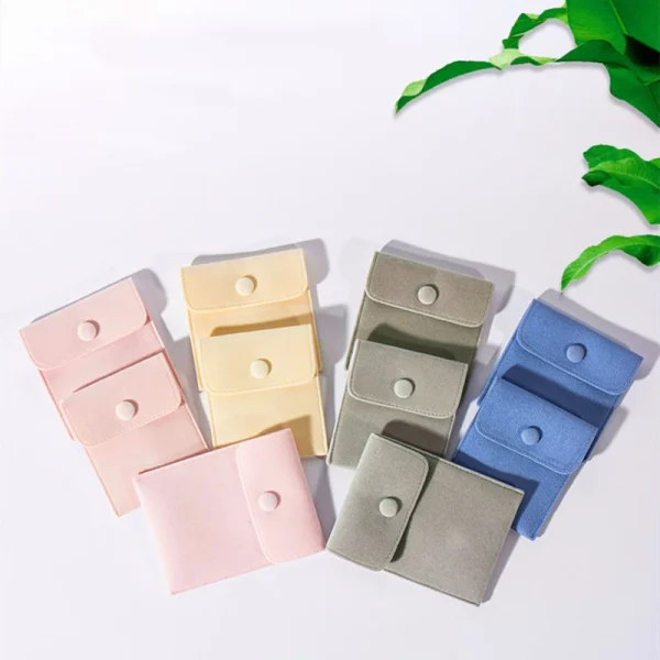 Wholesale Custom Logo Printed Small Envelope Flap Jewelry Pouch Luxury Suede Necklace Earring Ring Jewelry Bag With Bow Knot