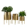 Modern Luxury Gold Tall Galvanized Iron Floor Planters with Elegant Metal Stands Set of 2 or 3 for Garden Wedding Decor