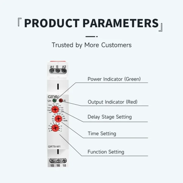 GEYA GRT8-M1 AC/DC12V~240V off Delay Timer 24v on Delay 12v Dc Multifunctional Din Rail Timer Relay