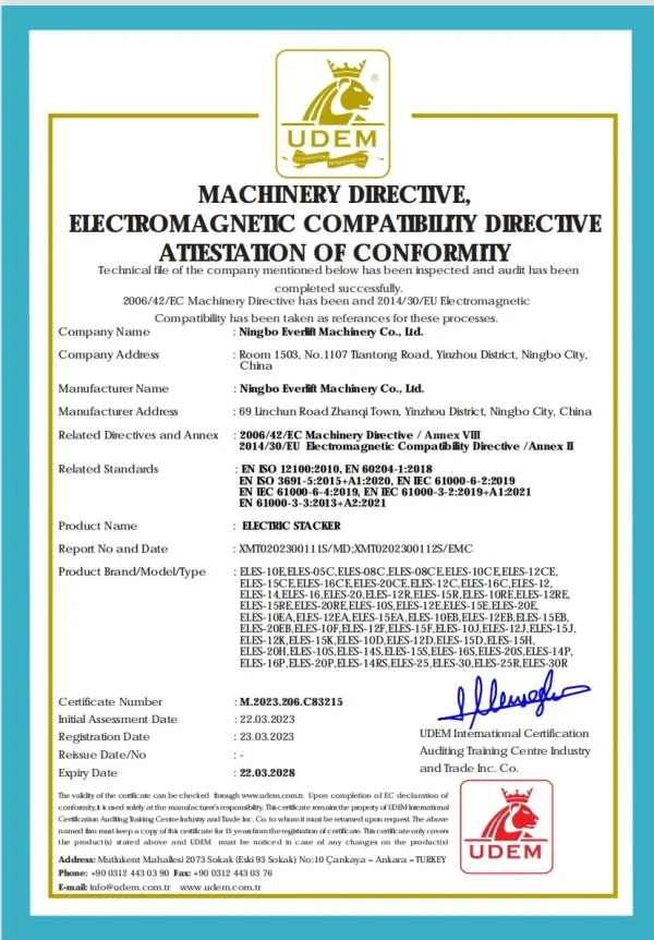 EVERLIFT 1.2 Ton 1200kg Electric Stacker Material Handling Equipment ELES-12J 15J EVERLIFT 1.2 Ton 1200kg Electric Stacker Material Handling Equipment ELES-12J 15J