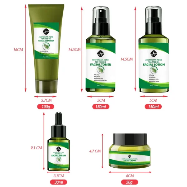 Private Label Facial Care Tea Tree Oil Anti Acne Face Set Toner Cream Serum Acne Treatment Skin Care Set