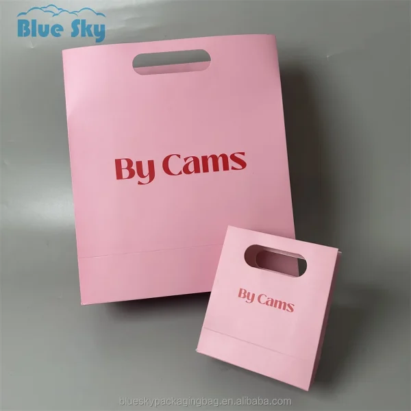 Personalized Die-Cut Handles Tote Paper Bags Pink Die Cut Handle Shopping Paper Bag Die-Cut Make up Paper Bags