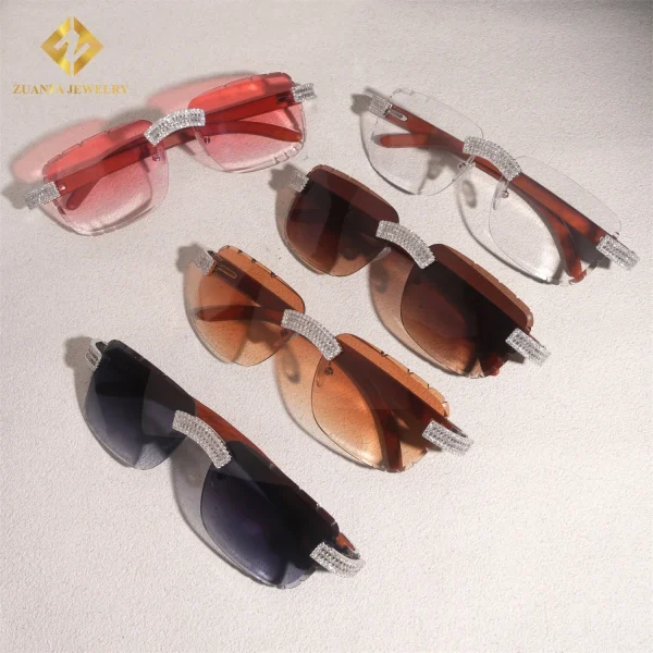 Luxury BaguetteCut Moissanite Diamond Sunglasses Rimless Glasses  Iced Out 925 Silver Outdoor Sunglasses