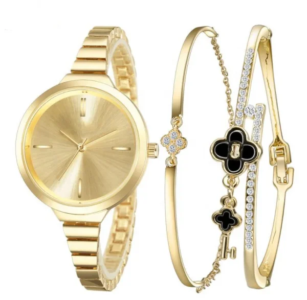 Colorful Fashion Women's Quartz Watches with 35mm Glass Dial Window Waterproof Alloy Bracelet Watch Set 16mm Band Width