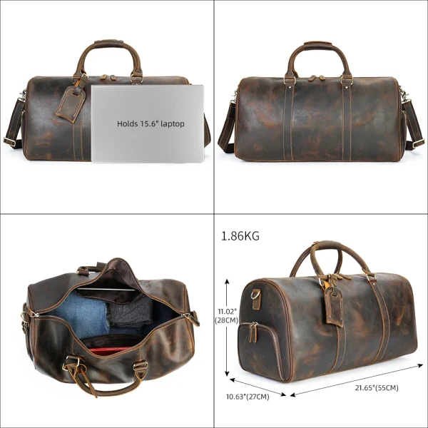 MARRANT Genuine Leather Men Travel Bag Sports Gym Bag Large-Capacity Weekend Overnight Luggage Travel Duffle Bag for Men