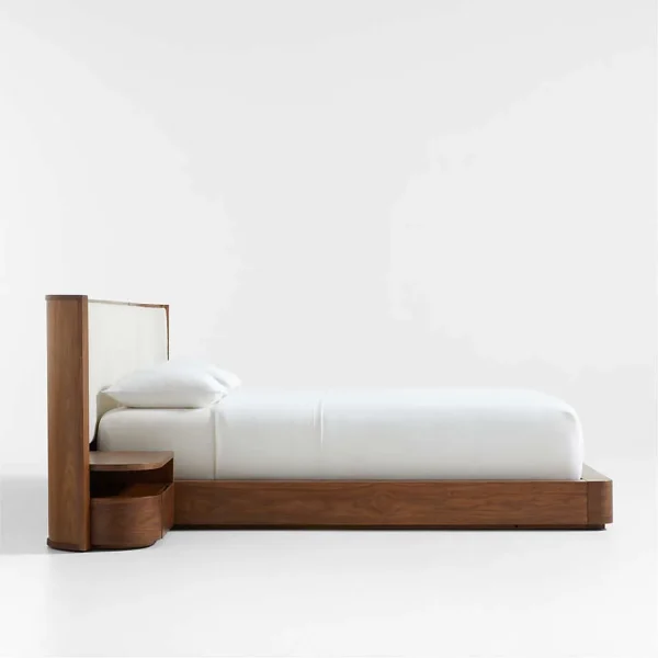 Furniture  Bedroom  Wood Solid  Upholstered King Bed  Walnut Veneer   with Nightstands