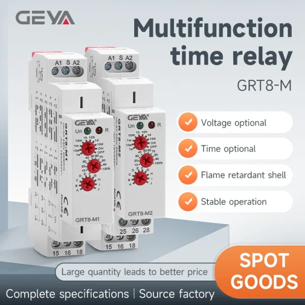 GEYA GRT8-M1 AC/DC12V~240V off Delay Timer 24v on Delay 12v Dc Multifunctional Din Rail Timer Relay