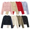 Women 2024 Autumn Winter Small Fragrance Fashion Coat Button-Decorated Round Neck Solid Color Short Suit Jacket