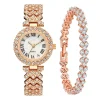 Fashion Ladies Quartz Watch 6pcs Rhinestone Jewelry Women Necklace Ring Earrings Gifts Jewelry Set Without Box