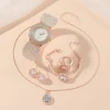 In Stock! 5pcs/box Luxury Watches Reloj Mujer Women Fashion Necklace Bracelet Earring Ring Watches for Women Watch Gift Set