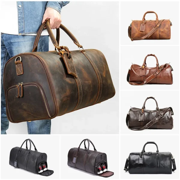 MARRANT Genuine Leather Men Travel Bag Sports Gym Bag Large-Capacity Weekend Overnight Luggage Travel Duffle Bag for Men