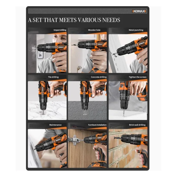 Professional Mechanic Power Wireless Tools Combo Kit Promotional Electronic Tool Box Set Bits Electrical Drills Free Shipping