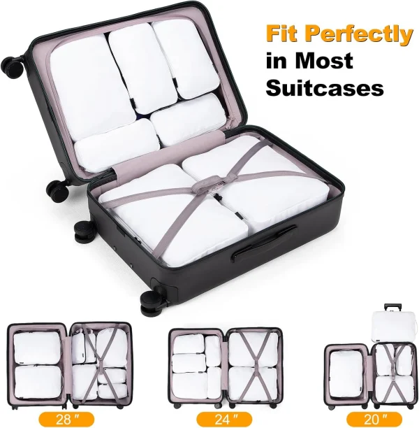 8 Set Portable Compression Packing Cubes Zipper Closure Waterproof Luggage Organizers for Travel for Carry-On Checked Baggage