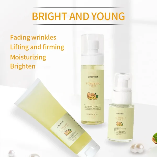 Private Label Skin Care Organic Anti-acne Serum Facial Cleanser Tumeric Facial Oil Whitening Turmeric Skin Care Set