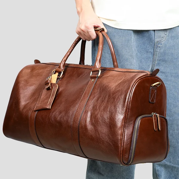 MARRANT Genuine Leather Men Travel Bag Sports Gym Bag Large-Capacity Weekend Overnight Luggage Travel Duffle Bag for Men
