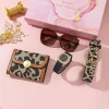 Hot Sale Fashion Luxury Wholesale 4pcs Ladies' Jewelry Leopard Print Style Glasses Bag Belt Quartz Watch Set Gift Box for Women