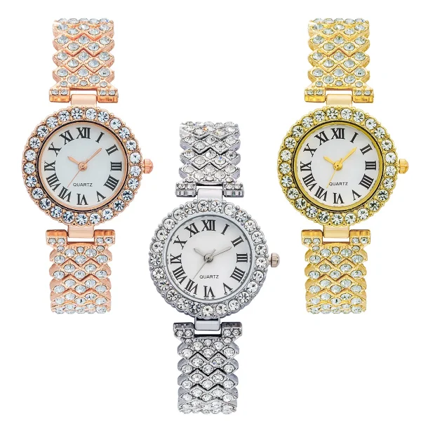 Fashion Ladies Quartz Watch 6pcs Rhinestone Jewelry Women Necklace Ring Earrings Gifts Jewelry Set Without Box