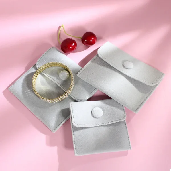 Wholesale Custom Logo Printed Small Envelope Flap Jewelry Pouch Luxury Suede Necklace Earring Ring Jewelry Bag With Bow Knot