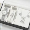 F-2 High Quality Ladies Quartz Watches Diamond Silver 5pcs Jewelry Set 30mm Case Buckle Clasp Glass Pointer F-2 High Quality Ladies Quartz Watches Diamond Silver 5pcs Jewelry Set 30mm Case Buckle Clasp Glass Pointer