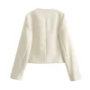 Women 2024 Autumn Winter Small Fragrance Fashion Coat Button-Decorated Round Neck Solid Color Short Suit Jacket
