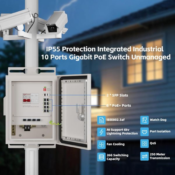 KeepLiNK Outdoor Smart Network Box 8-Port Gigabit PoE Switch Unmanaged 2 SFP Slots 300W Power Supply Fiber Optic Equipment KeepLiNK Outdoor Smart Network Box 8-Port Gigabit PoE Switch Unmanaged 2 SFP Slots 300W Power Supply Fiber Optic Equipment