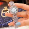 Fashion  Luxury Watch Bling Bling Full Crystals Lady Watches Crystal Rose Gold Bracelet Souvenirs Gift Sets