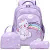 Multi-functional Waterproof 3PCS Bookbag Set for Primary School Students Cute Cartoon Schoolbags for Kids Girls Backpack