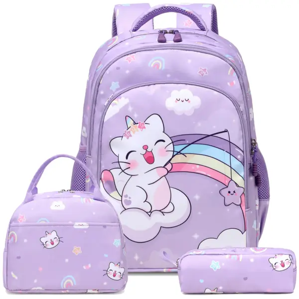 Multi-functional Waterproof 3PCS Bookbag Set for Primary School Students Cute Cartoon Schoolbags for Kids Girls Backpack