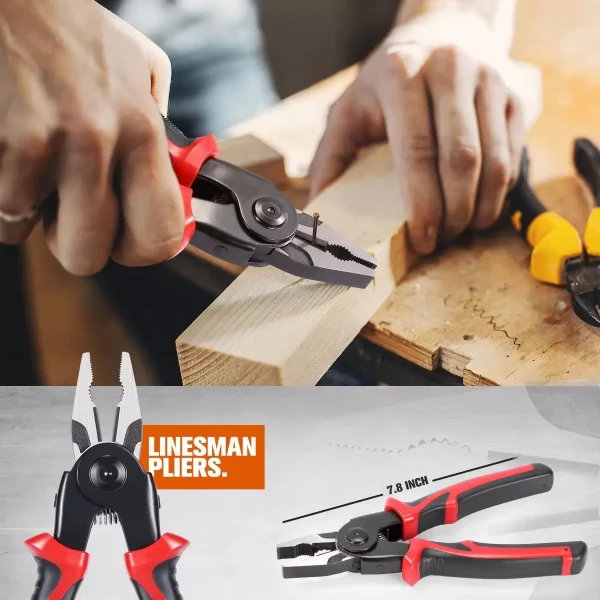 Multipurpose 8 Inch 5 in 1 Plier Tool Set 1pc Cable Cutters Wire 1pc Stripper 1pc Crimping Plier 1pc Linesman Pliers 1pc Scissor