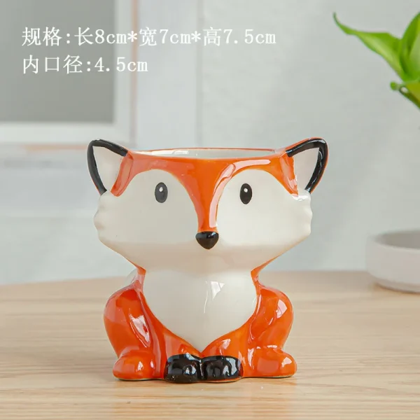 OEM Large Glazed Ceramic Flower Pot Planter Set Cute Mini Animal (Owl Fox) Succulent Planters for Home Garden Floor
