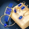 New Women's Casual Quartz Watch Rhinestone Jewelry Set Latest Fashionable Leather Band Alloy Case Glass Dial Window Pointer