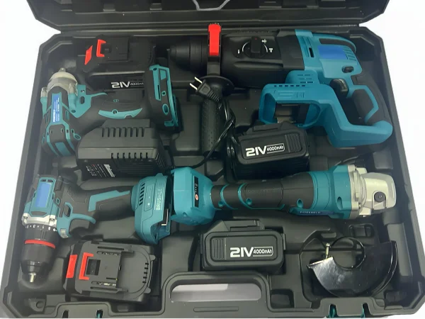 Four-Piece Brushless Power Tool Set in Hard Case Including Combination Drill Electric Wrench Angle Grinder Hammer Drill Four-Piece Brushless Power Tool Set in Hard Case Including Combination Drill Electric Wrench Angle Grinder Hammer Drill