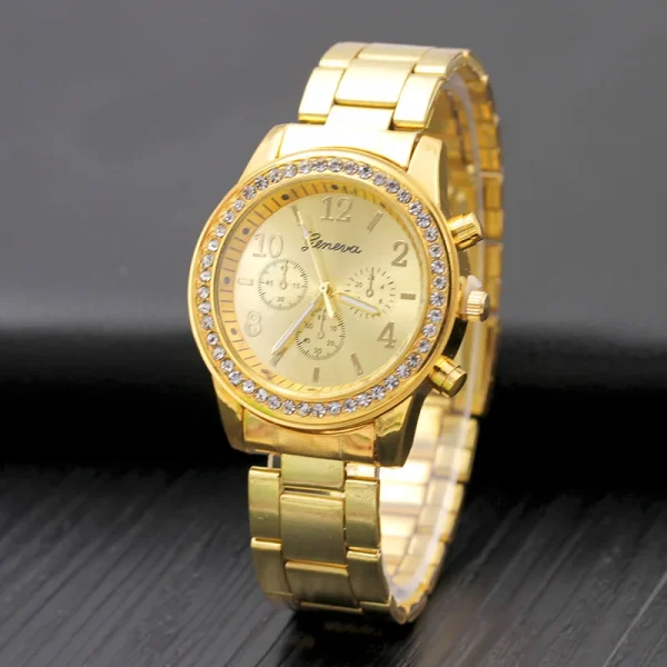 Hot Selling Trendy Luxury Women Geneva Casual Wrist Watch with Diamond Round Dial Plate Quartz Movement Business Watch