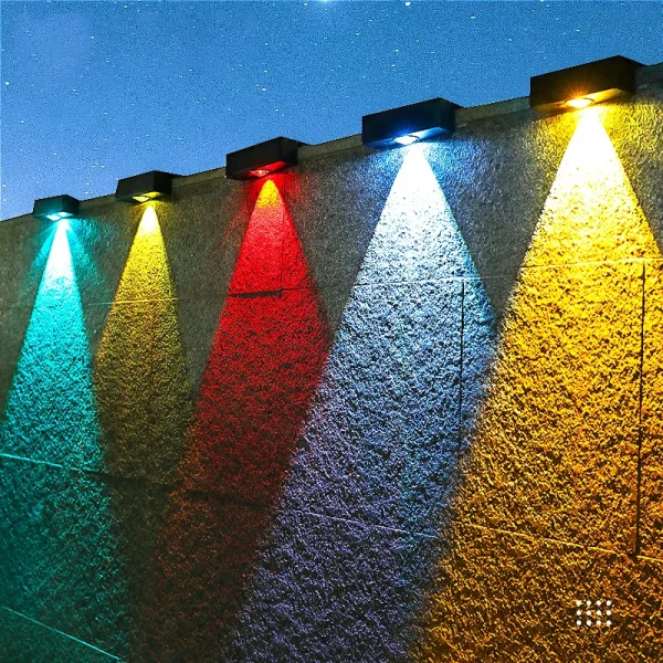 Outdoor Solar Wall Light LED Colorful Washing Lamp Garden Fence Balcony Stairs Lighting Decoration