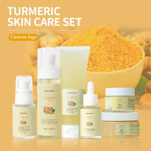 Private Label Skin Care Organic Anti-acne Serum Facial Cleanser Tumeric Facial Oil Whitening Turmeric Skin Care Set