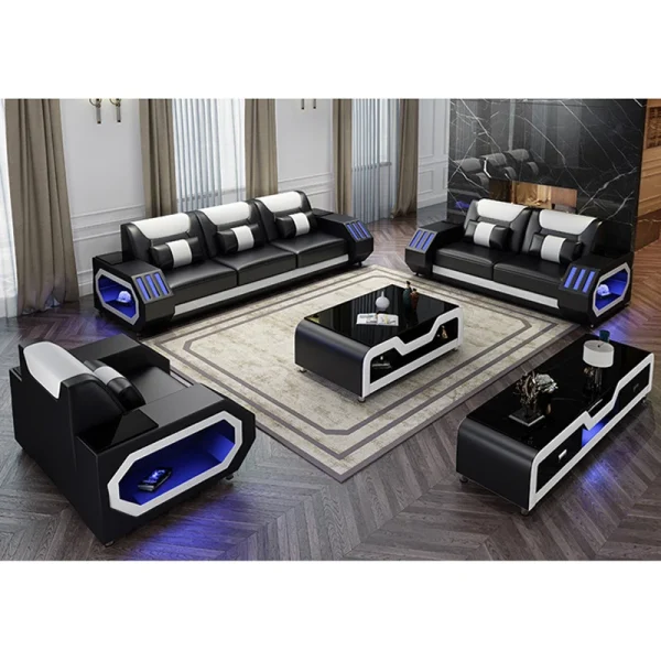 Hot Sale Easy Modular Durable High Quality Modern Music USB Technology Verity LED Light Leather Living Room Furniture Set Sofa Hot Sale Easy Modular Durable High Quality Modern Music USB Technology Verity LED Light Leather Living Room Furniture Set Sofa