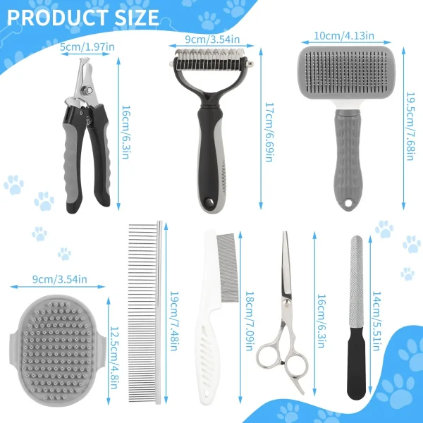 9 in 1 Pet Care Accessories Pet Nail Clipper File Self Cleaning Deshedding Rake Comb Set Brush Dog Grooming Combo Kit 9 in 1 Pet Care Accessories Pet Nail Clipper File Self Cleaning Deshedding Rake Comb Set Brush Dog Grooming Combo Kit