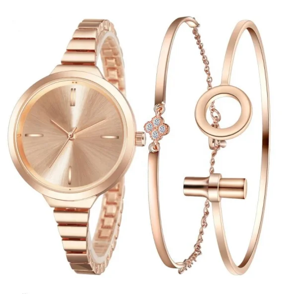 Colorful Fashion Women's Quartz Watches with 35mm Glass Dial Window Waterproof Alloy Bracelet Watch Set 16mm Band Width