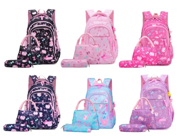 Factory Price Cute Girls School Bag 3pcs Set Beautiful Children Backpack Primary Students Bookbags Kids Teens Mochilas Escolares