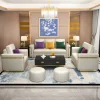 Elegant Living Room Furniture Set White PU Leather Gold Metal Sofa Set Modern Sofa