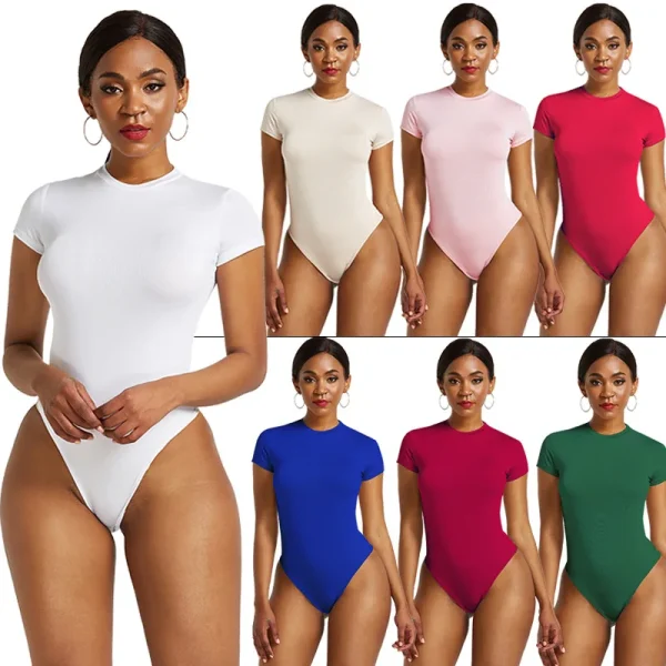 Europe and the United States Foreign Trade Irregular New Women's Slimming New Sexy Solid Color Base Bodysuit in Stock