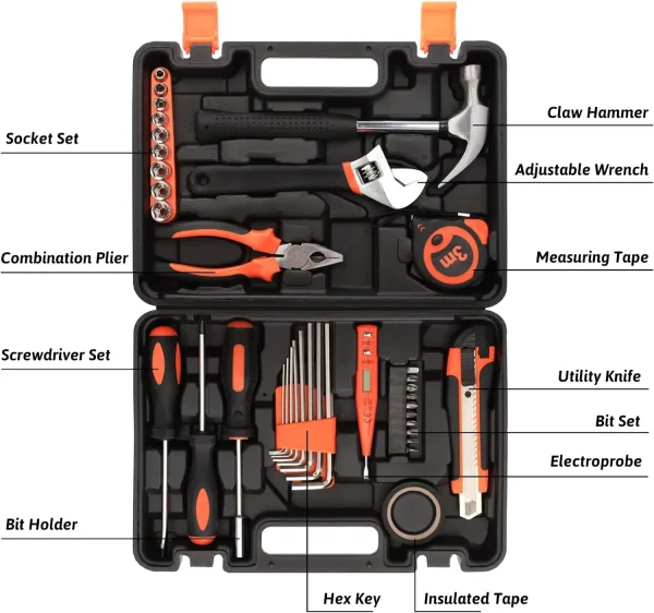 Basic Household Hand Tools Kit with CrV Material Including Toolbox for Home Repair & Maintenance OEM Customizable