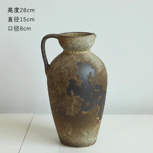 MSH Single-Ear Ceramic Tabletop Vase Retro Japanese Mottled Wabi-Sabi Contemporary Rustic for Home Garden Flower Decoration