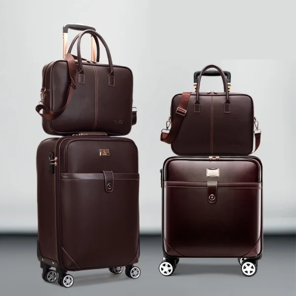 Popular Durable PU Leather Luggage Scratch Proof PVC Leather Luggage Business Suitcase Set Travel Luggage