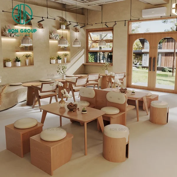 Coffee Shop Wooden Cafe and Restaurant Bench Sofa Booth Seating Set Chair and Table Furniture Coffee Shop Wooden Cafe and Restaurant Bench Sofa Booth Seating Set Chair and Table Furniture