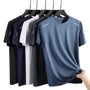 kf-S02dc8a3bb10348e8a7d9b649e99e322ex CHRLCK Men's Running Quick Drying T-shirts Breathable Hiking Fishing Tees Soft Elasticity Outdoor Sports Short Shirt Summer