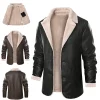 2024 Men Leather Jacket Men Fashion Warm Winter Coat Mens Pu Leather Jacket Lapel Casual Plush Leather Plus Velvet Fur Coat Male