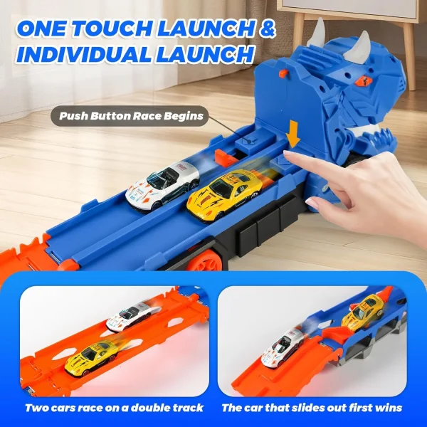 Children's Car Toys As Gifts Suitable For Boys Aged 3-12 Featuring With 12 Cars Toys, Foldable And Transformable Into A Dinosaur