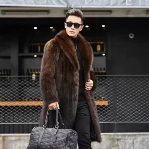 kf-S094a5b0151214e309796b295ee5aa368i Men Faux Fur Long Coats Jackets Turn Down Collar Coat Thick Streetwear Jacket Work Outerwear Casual Autumn Winter 2025