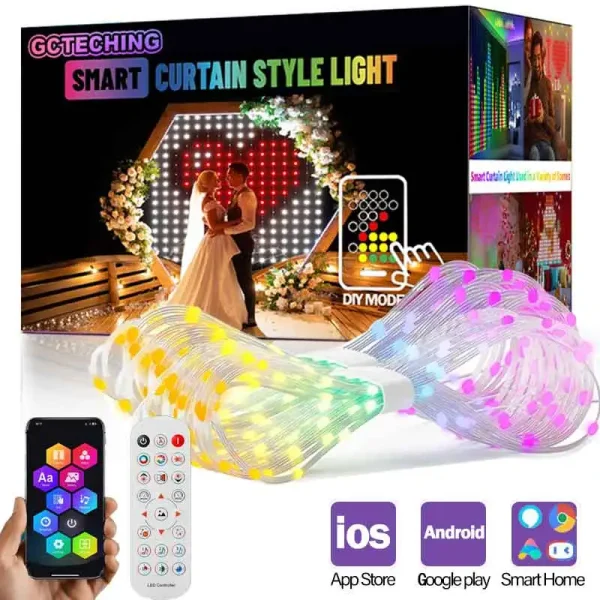 GCTECHING Christmas LED Smart Curtain Lights Room App DIY RGB Fairy Lights Music Window Strip Lights Home Room Decoration